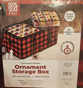 lot 193 image: Zober Translucent Plastic Ornament Storage Box 8 Trays 25.4 x 13.3 x 13.5 Inch