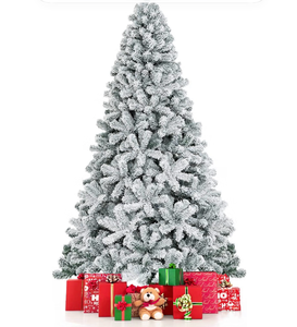 COSTWAY 7.5 FT Snow Flocked Christmas Tree, Artificial Hinged Pine Tree - Retail: $0