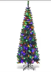 lot 6657 image: 6.5 ft. Pre-Lit Hinged Artificial Pencil Christmas Tree with 250 Multi-Color Lights - Retail $0