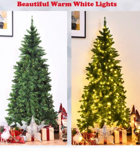 lot 6669 image: Costway 6ft Pre-lit PVC Artificial Half Christmas Tree 250 LED Lights - Retail $0
