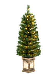lot 6674 image: Costway 1 PC 4 FT Pre-Lit Potted Christmas Tree Artificial Entrance Decor with 3 Lighting Modes - Retail $0
