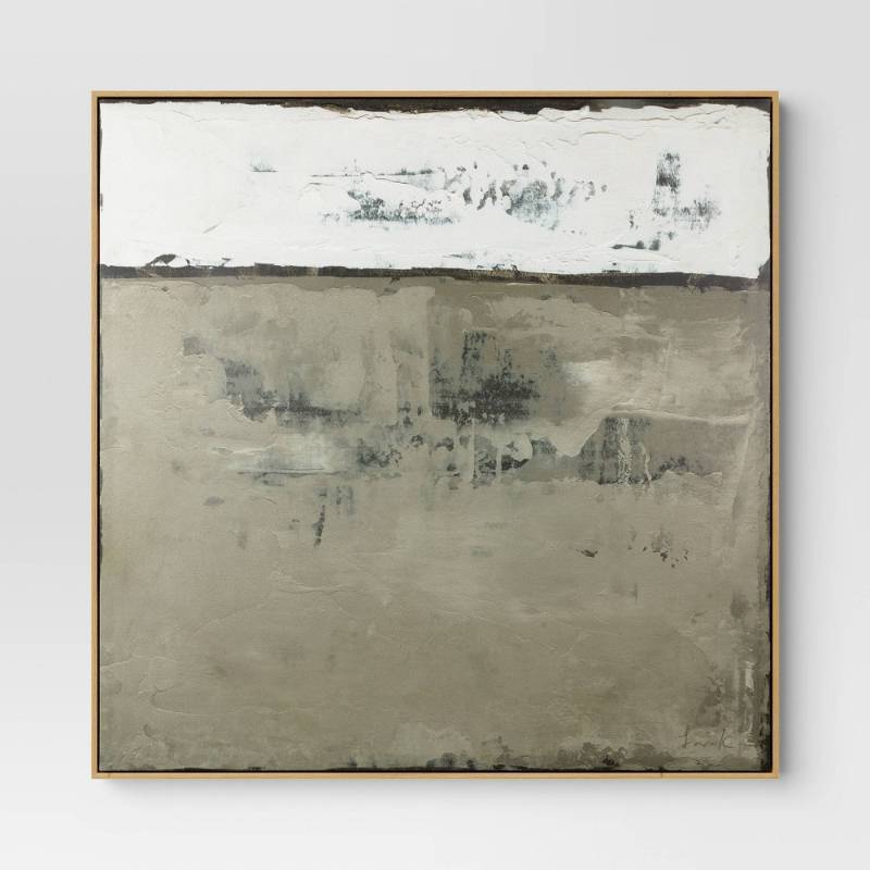 lot 5853 image: 33x33 Color Block Abstract Canvas Framed Art Neutrals - Threshold - Retail $75