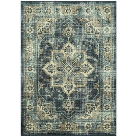 lot 5495 image: Mainstays Distressed Vintage Blue Persian Indoor Area Rug  5x7 - Retail $60