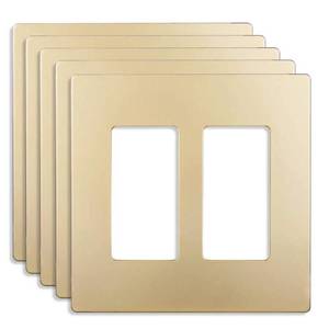 lot 6599 image: ENERLITES Screwless Decorator Wall Plate  Child Safe Outlet Covers  Size 2-Gang  Unbreakable Polycarbonate Thermoplastic  SI8832-GD  Glossy  Gold  5 Count - Retail $51
