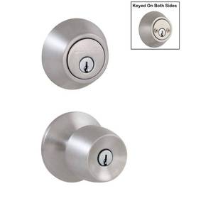 lot 6633 image: Brandywine Stainless Steel Keyed Alike Knob Combo Pack with Double Cylinder Deadbolt - Retail $24