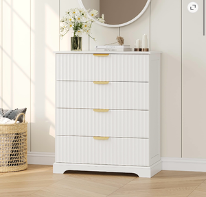 Wooden 4 Drawer Dresser For Bedroom 36.6 In Tall Fluted With Metal Handles Modern Chest Of Drawers Living Room EntrywayWhite - Retail: $260