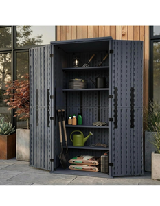 Heavy Duty Tall Storage Cabinet Outdoor Weatherproof, 28 Cuft Garage Storage Cabinet with 4 Adjustable Shelves, Lockable Kitchen Pantry Closer Organizer, 31Wx23Lx66H, Sage Grey - Retail: $250