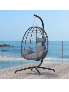 lot 412 image: Hanging Egg Chair with Stand Cushion Headrest X-Shaped Base - Retail $140