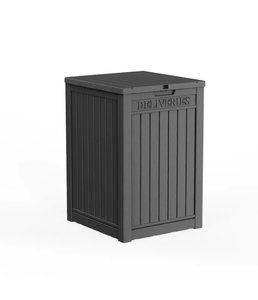 lot 415 image: Outdoor Waterproof Resin Delivery Box  Wood-Look Texture  Multi-Purpose Patio Package Storage Bin  Black - Retail $85