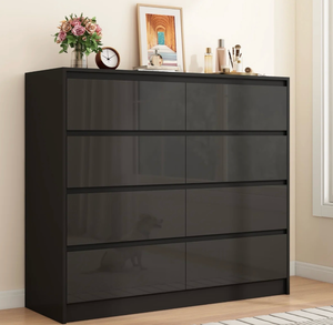 lot 425 image: Palombo Modern Block 8-Drawer Dresser With High-Gloss Finish, H1ndle-Free Design, And Sturdy Frame - Versatile Storage Chest For Bedroom, Living Room, Or Entryway The condition of this item has not been verified or tested. Please review the photos