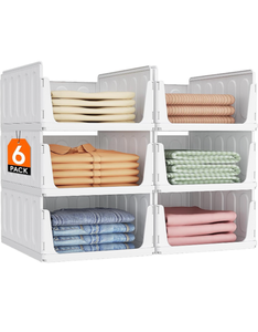 lot 427 image: Lifewit Stacking Closet Organizers Shelf for Clothes 6 Pack 16.1 Depthopen front basket, top shelf storage bins, store clothing sweater jeans, for Pantry, Kitchen, Dorm - Retail $40