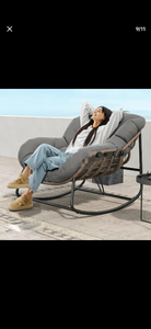 lot 437 image: Oversized Outdoor Rocking Chair with Thick Cushion,Maximum 450lbs Capacity, Indoor Egg Rocking Chair with Adjustable Backrest for Backyard, Balcony, Living Room,Halloween and Christmas gifts - Retail $150