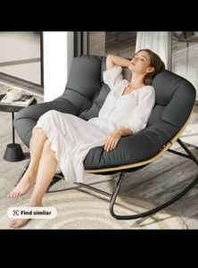 lot 446 image: Oversized Outdoor Rocking Chair with Thick Cushion,Maximum 450lbs Capacity, Indoor Egg Rocking Chair with Adjustable Backrest for Backyard, Balcony, Living Room,Halloween and Christmas gifts - Retail $150