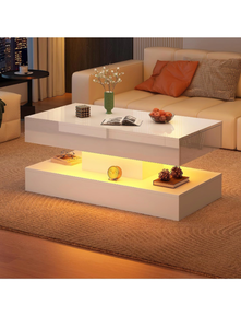 lot 467 image: White Coffee Table 39.37 x 20 x 16.93 inches LED Lighting Storage - Retail $140