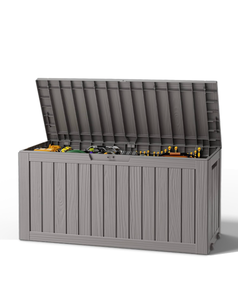 lot 473 image: Outdoor Storage Box, Resin Deck Boxes Indoor and outdoor, Waterproof Storage Box Lockable Lid (Grey, 85 Gallon) - Retail $90