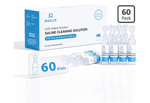lot 487 image: 0.9% Saline Solution, 60x5mL Individually Sealed Vials, 300mL TotalDaily Personal Care, No Additives, Designed for All Ages, 5mL Pre-Measured Vials, 60-Pack 300mL - Retail $22