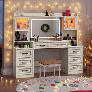lot 492 image: Vanity Desk with LED Mirror 61.4 inch 3-Drawer Makeup Organizer - Retail $365