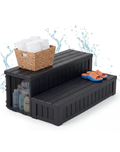 lot 505 image: Hot Tub Steps with Storage, 780 lbs Load Capacity, BlackHeavy Duty Outdoor Spa Step with No-Screw Snap Assembly, Non-Slip Hot Tub Stairs for Spa, Pool, Patio, RV, Porch & Indoor Use - Retail $110