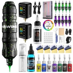 lot 513 image: HAWINK Tattoo Gun Kit with Power Supply LCD digital 1600mAh 2PCS Tattoo Battery - Retail $60