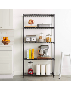 lot 547 image: Amazon Basics 5-Shelf Adjustable Heavy Duty Steel Wire Storage Shelves for Garage, Kitchen, Easy Assembly, Black - Retail $70