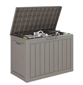 lot 563 image: 50 Gallon Storge Bench - Wetherproof Resin Deck Box with Hydraulic Lid & Lockable Design - Retail $65