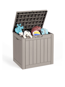 lot 565 image: Outdoor Storage Box, 30 Gallon Deck Box, Waterproof Resin, Lockable Lid, UV Resistant  - Retail $40