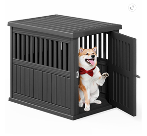 lot 580 image: Bifanuo Dog Crate, Decorative Plastic Kennel with Locking Latch for Small to Medium Breeds, Indoor, Black - Retail $105