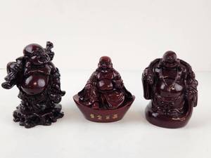 lot 137 image: 3 Dark Red Buddha Figurines&nbsp