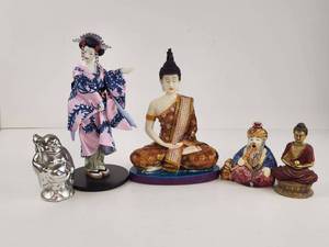lot 142 image: Lot of 5 Decorative Figurines Asian Inspired Figures