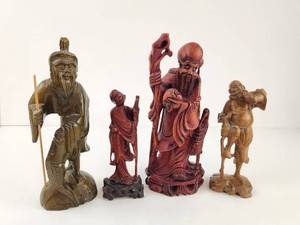 lot 145 image: Four Carved Wood Figurine Statues Lot