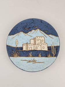 lot 151 image: Rainbow Way Ltd. Handpainted Pottery Plate Southwest Pueblo Design 24k Gold