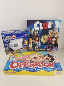 lot 201 image: Hasbro Games Lot CLUE The Classic Mystery Game, Operation, Hover Ball
