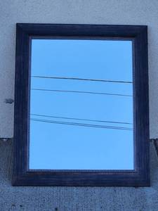 lot 217 image: Framed Mirror with Dark Wood Frame and Decorative Border&nbsp