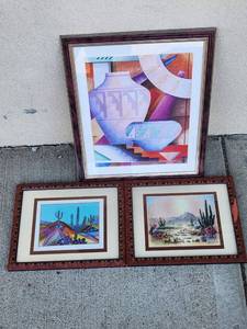lot 220 image: Framed Art Prints Lot of 3 Desert Cactus and Southwestern Designs