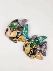 lot 233 image: Pair of Vintage Hand-Painted Terracotta Fish Wall Hangs
