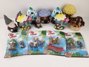lot 235 image: Fairy Garden Figurines Collection Mushroom Houses Gnome Figures 4 Pack