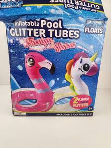 lot 236 image: Inflatable Pool Glitter Tubes Flamingo &amp Unicorn 2-Pack 35.5