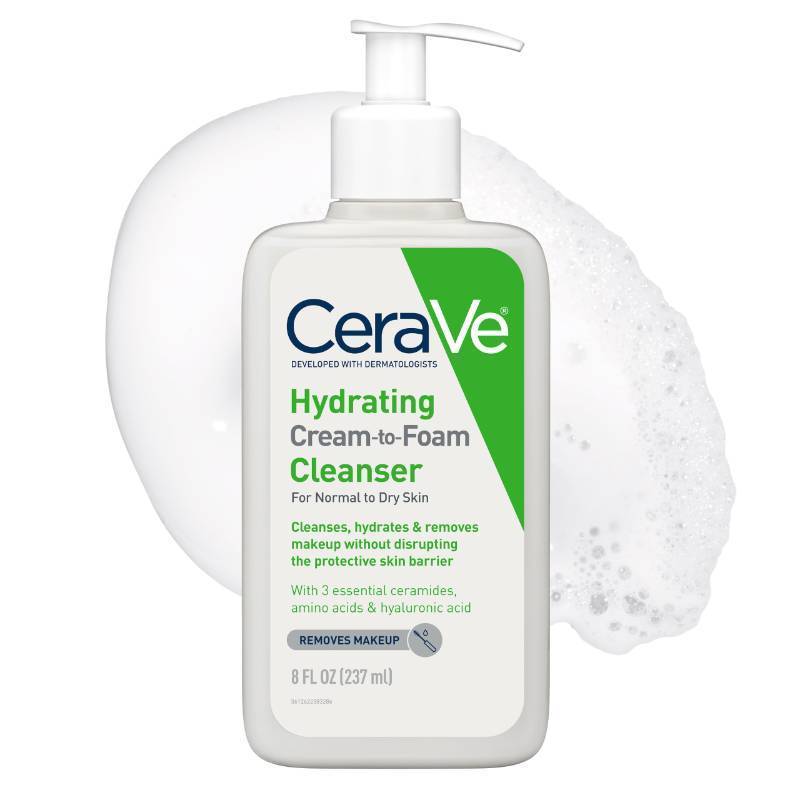 lot 59693 image: CeraVe Hydrating Cream To Foam Cleanser, Face Wash for Dry Skin, 8oz (broken pump) - Retail $12