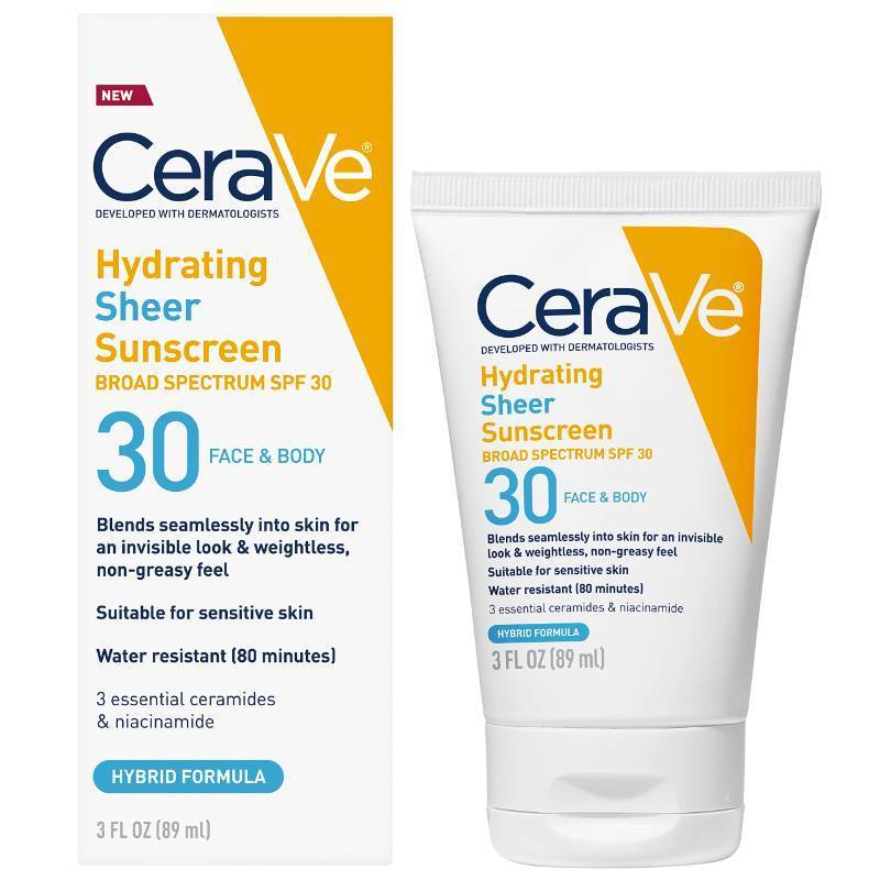 lot 29301 image: CeraVe Hydrating Sheer Sunscreen SPF 30 with Hyaluronic Acid, 3oz - Retail $14