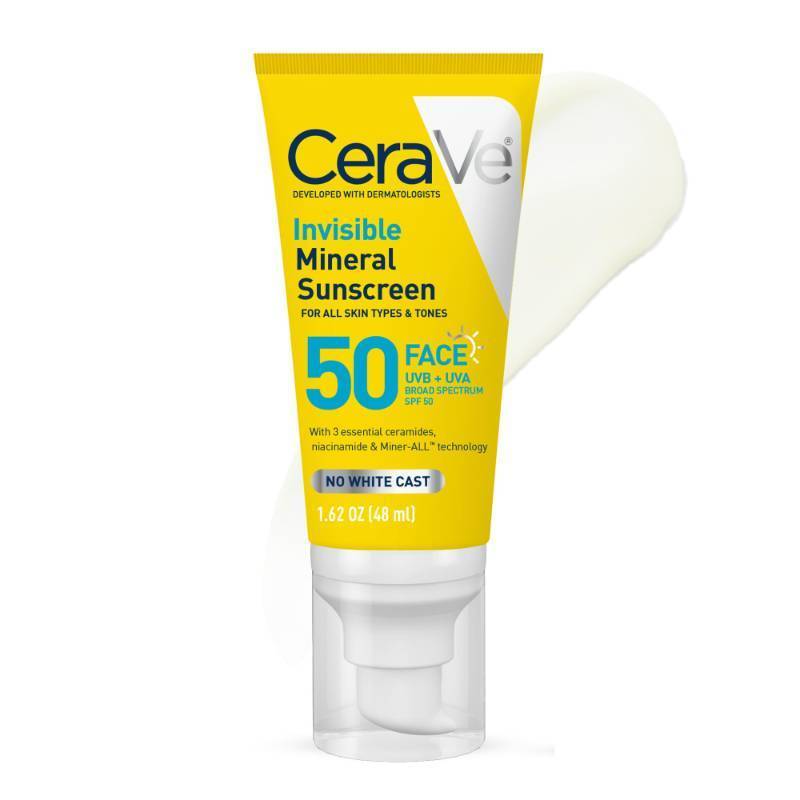 lot 29466 image: CeraVe Invisible Mineral Sunscreen SPF 50, Face Sunscreen, 1.62oz - Retail $14