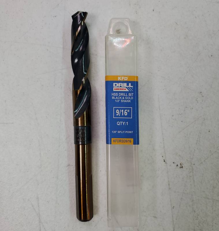 lot 29547 image: 916  Reduced Shank HSS Black & Gold KFD Drill Bit  12  Shank  3-Flat Shank. - Retail $12