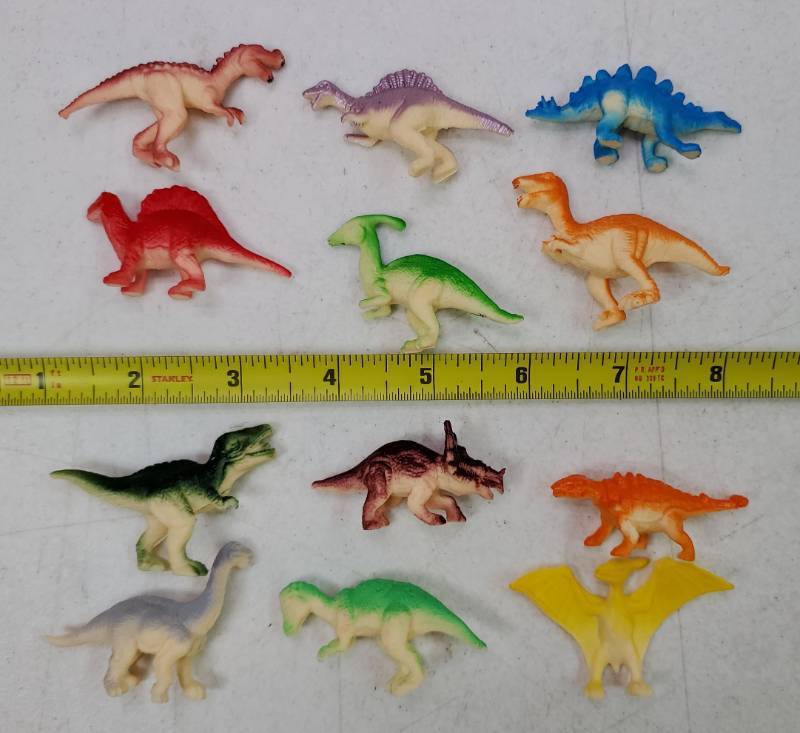 lot 29558 image: 12 Pcs Mini Dinosaur Animals Figures Toys, Realistic Dinosaur Playset Figurines Cake Topper Toy Set Christmas Birthday Easter Egg Gift Party Supplies for Kids Toddlers - Retail $9