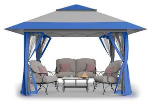 lot 59829 image: CROWN SHADES 13x13 Pop Up Gazebo, Canopy Tent, Blue & Grey - Retail $240
