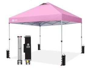 lot 59830 image: CROWN SHADES 10x10 Pop Up Canopy Tent with One Push Setup, Pink - Retail $150