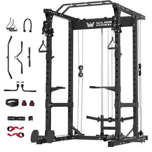 lot 59836 image: MAJOR FITNESS Drone1 Power Cage, All-in-One Home Gym with Cable Crossover, LAT Pulldown, Squat Rack & Landmine Attachment, Heavy-Duty Strength Training System, LOOSE HARDWARE. - Retail $610