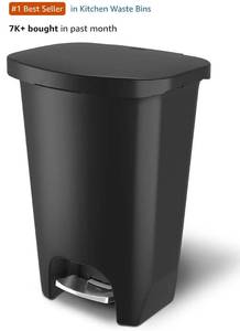 lot 59842 image: Glad Premium Trash Can, 13 Gallon, Black, Plastic Kitchen Waste Bin - Retail $40