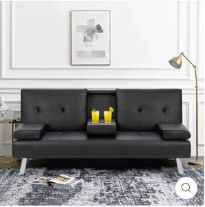 lot 59844 image: 2-seat Modern Convertible Leather Sleeper Sofa Bed - Retail $220