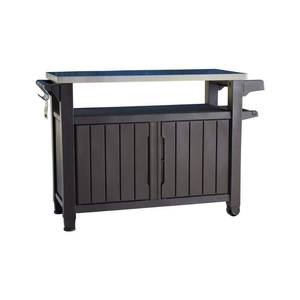 lot 59846 image: Keter Unity XL Outdoor Kitchen Rolling Bar Cart with Storage Cabinet  Brown - Retail $250