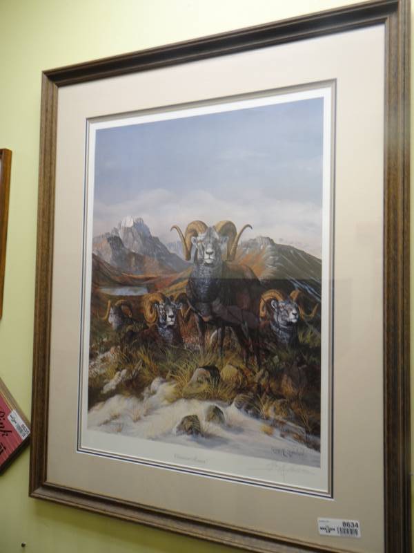 lot 8634 image: Large framed print Cassiar Rams signed by artist Gary R. Swanson- 28 x 35