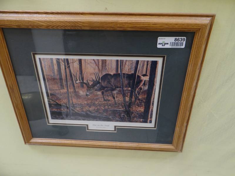 lot 8639 image: Framed print of Deer Hot on the Trail by Cynthie Fisher- 21 x 17